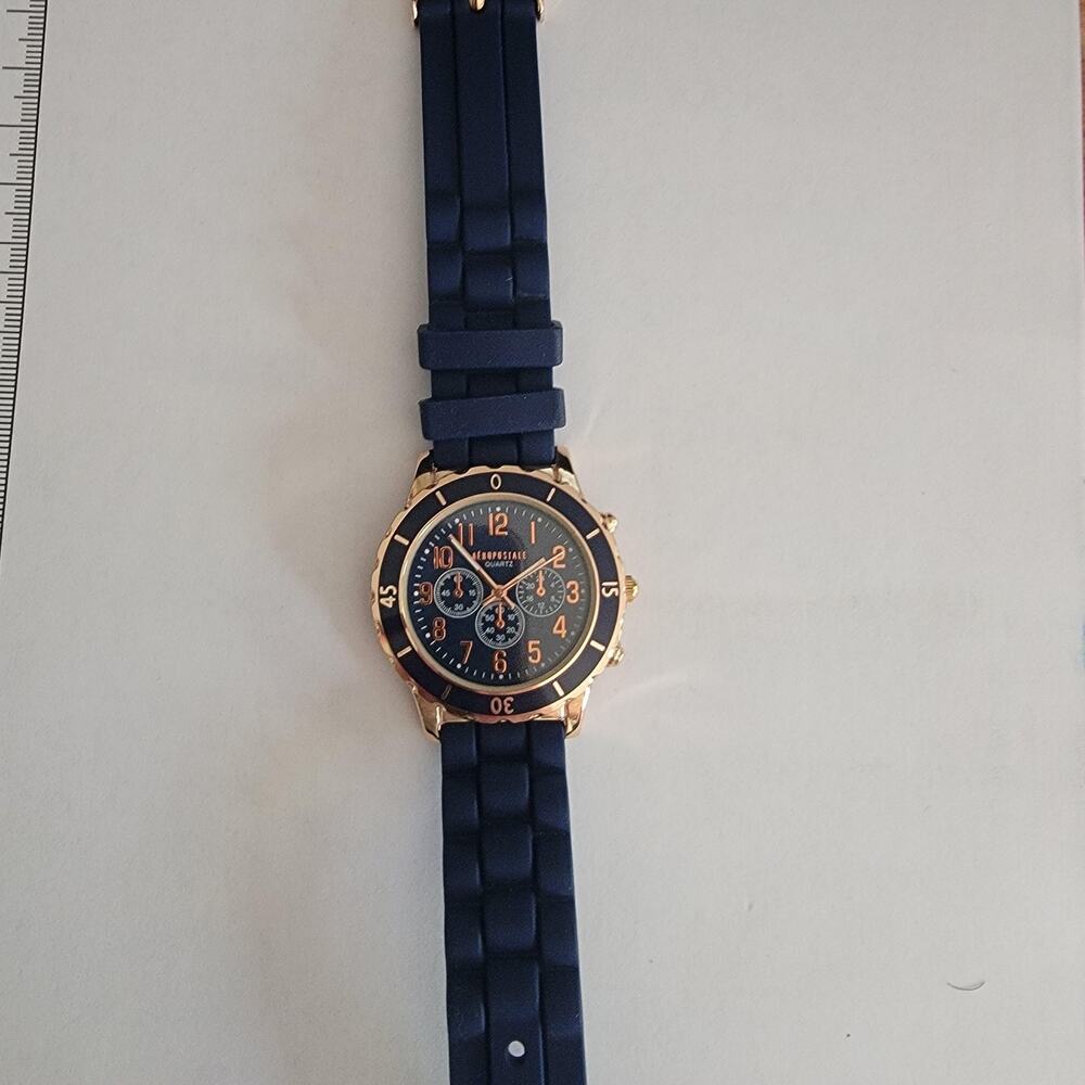 Aeropostale Mens Sport Watch Blue Dial Gold Tone Blue Silicone Strap Quartz